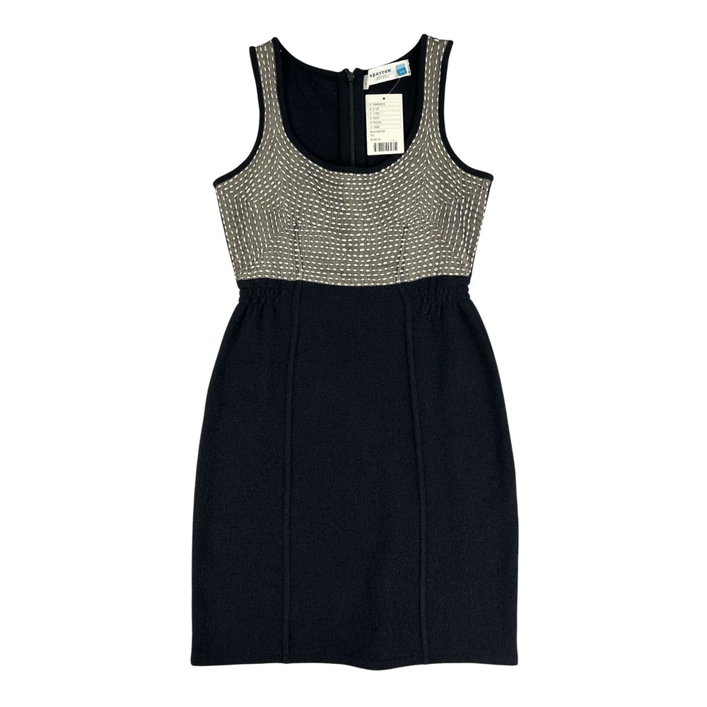 Sparrow Anthropologie Black Merino Wool Knit Mini Dress Grey Motif XS NEW